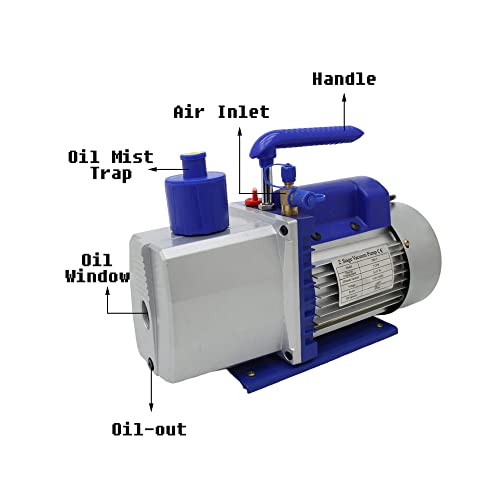 Bomba de vacío de paleta rotativa 7CFM 110V bomba de vacío de doble etapa con filtración de cinco capas y ventana de aceite grande miniatura 3