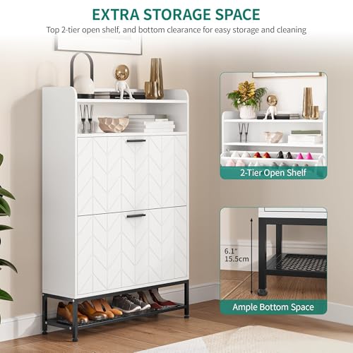 YITAHOME Armoire à Chaussures Autoportante avec 2 Tiroirs Rabattables, Rangement en Bois avec Étagère Ouverte pour Salon, Entrée, Couloir – Image 5