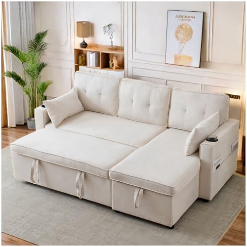 Racxily Sofá Cama 3 plazas con portavasos y Compartimento de Almacenamiento, sofá Cama con función de Descanso,sofá en Forma de L,Intercambiable a la Derecha y a la Izquierda,sofá Cama Chaise Longue