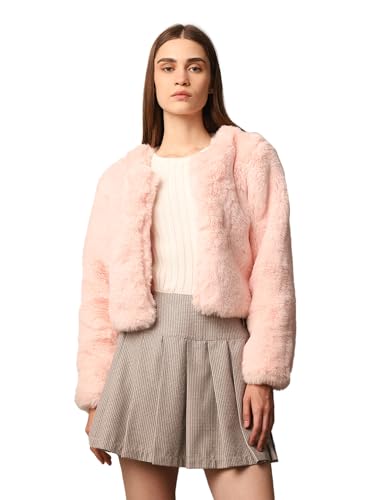 Image of ONLY Women Collarless Self Design Faux Fur Casual Tailored Jacket