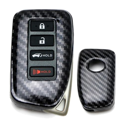 iJDMTOY Gloss Finish Black Carbon Fiber Pattern Hard Shell Cover Case Compatible with Lexus is ES GS RC NX RX LX 200 250 350 Gen2 4-Button Smart Key Fob