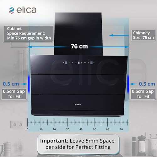 Image of Elica 75cm 1500 m3 /hr Filterless Autoclean Angular Kitchen Chimney with 15 Years Motor & 5 Years Comprehensive Warranty | EFL 3V 751 HAC LTW MS NERO | Black | Touch + Motion Sensor Control | Slant