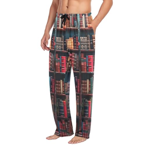Men's Bookshelf Full Of Books Sleep Pajama Pant,Soft Pajama Bottoms with Pockets Drawstring 203250424