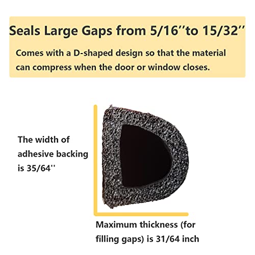 Vitam Amo Weather Stripping Seal Strip For Doors/Windows 18 Feet, Self-Adhesive Backing Seals Large Gap (From 5/16 Inch To 15/32 Inch), Easy Cut To Size #TOP2