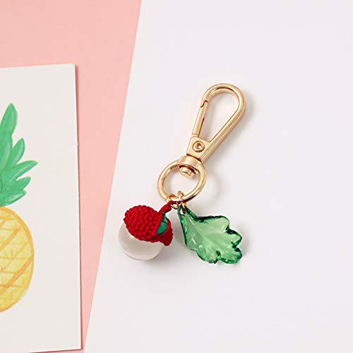ZZYOUCute Lychee Lychee Obstpflanze Schlüsselanhänger 3D Kristall Spitze Schlüsselbund Ring Tasche Anhänger