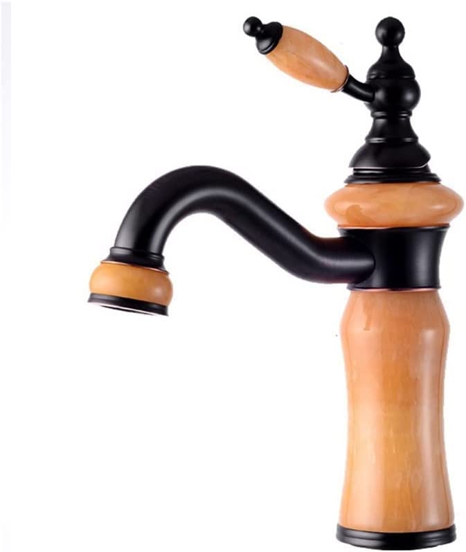 DMUZZSQJ Faucets,Basin Mixer Tap Basin Faucet Bathroom Sink Faucet, Single Handle Brass and Jade Vintage Hot Cold Mixer Tap Crane Orb Finished for Bathroom Kitchen(Yellow)