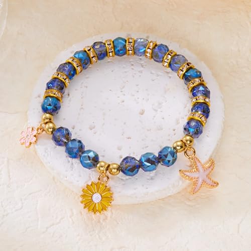 Bracelet perles de cristal bleu extensible fini les fermoirs difficiles à mettre
