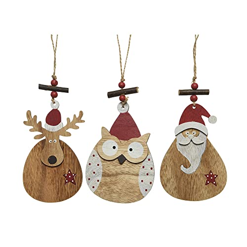 Kaemingk Ornement à Suspendre Figures de Noël en Bois, 16 cm, 1 pièce