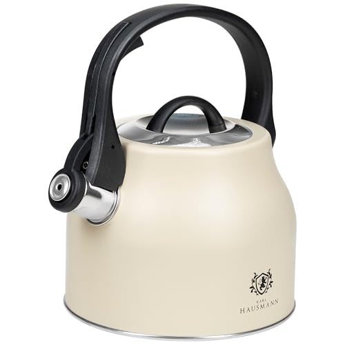 KARL HAUSMANN Hervidor de Agua para Inducción - 2.3L - Crema Tetera de Acero Inoxidable con Silbato y Asa que No se Calienta - Para Induccion, Gas y Vitroceramica - Chaleira
