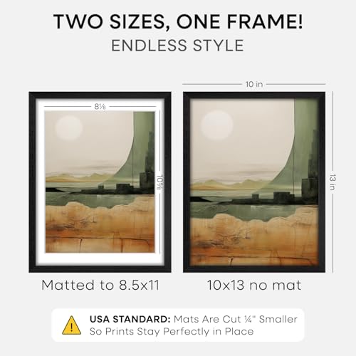 Image of Homeforia 10x13 Picture Frame Black Wood, High End Oak 10x13 Poster Frames with Mat 8.5x11, 10 x 13 Wooden Frames Matted to 8.5 x 11 inch Photo, 13x10 Hanging Frame, Tempered Glass, Wall Kit, Set of 1