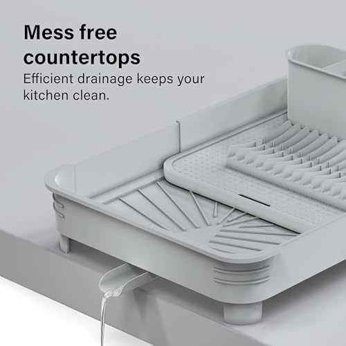Extendable Dish Drainer Rack Foldable Dish Draining Rack with Removable Cutlery Holder Adjustable Dish Draining Board Rack with Swivel Drainage Spout Space-Saving Kitchen Drying Rack Light Grey - Image 6