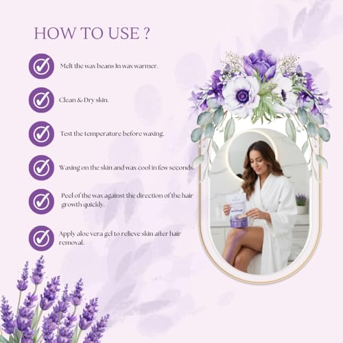 Image of Eleve Brazilian Stripless Painless Hair Removal Wax For Men & Women| Quick & Easy Tan Removal Waxing For Face, Armpit & Bikini Areas Wax Beans, Wax For Men & Women (Lavender) (500g)