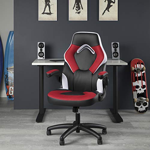 OFM ESS Collection Racing Style Bonded Leather Gaming Chair, in Red/White (ESS-3085-RED-WHT)