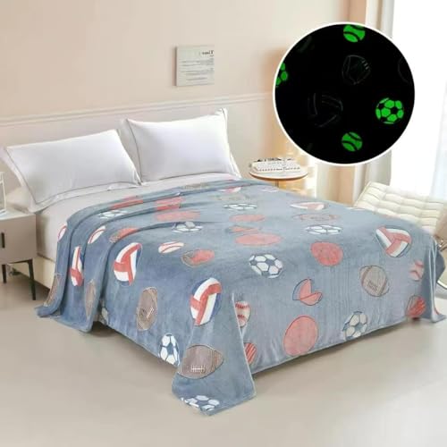 Image of Glow-in-The-Dark Polar Fleece Blanket for Kids - Soft Lightweight Single Bed Blanket (200x152 cm) | All-Season Jacquard Print, Assorted Multicolor - Unicorn Design (Ball Grey)