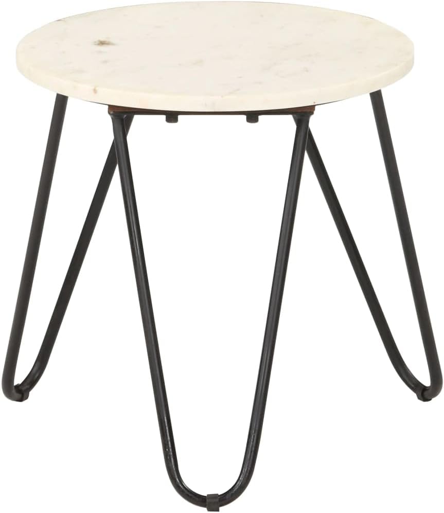 vidaXL Coffee Table, End Table with Iron Frame, Accent Sofa Table for Living Room, Home Furniture, Modern, White Real Stone with Marble Texture