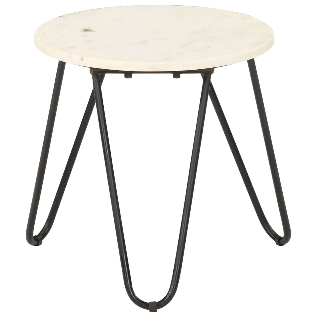 Mesa de centro blanca 40 x 40 x 40 cm, piedra auténtica en aspecto de mármol, mesa auxiliar moderna para salón, marco de hierro estable, pieza de mobiliario duradero, versátil para espacios