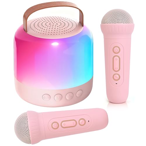 AIUNAOM Machine de Karaoké avec 2 Microphones sans Fil pour Enfants, Haut-Parleur Bluetooth Portable avec LED et Effets Sonores Variables - Cadeau de Noël Idéal pour...