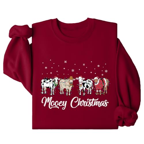 Highland Cow Mooey Christmas Light Strip Sweatshirt
