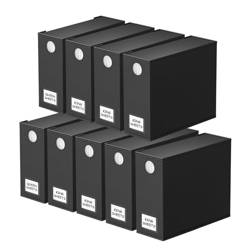 SpaceAid 9 Pack Bed Sheet Organizers and Storage, Foldable Sheet Organizer with Window for Linen Closet, Set Folder Keeper for Queen & King Size Bedding Storage (Black)