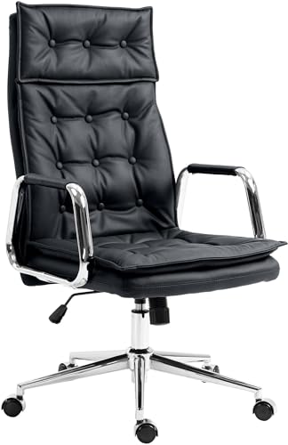 CLP Bürostuhl ergonomisch Leder Sotira, Schreibtischstuhl höhenverstellbar stufenlos und 360° drehbar, Drehstuhl mit Leichtlaufrollen, Farbe:schwarz