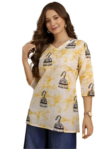 Image of Women's Short Kurti in TopsTunic Rayon Cotton Blend | Ladies Ethnic Tunic