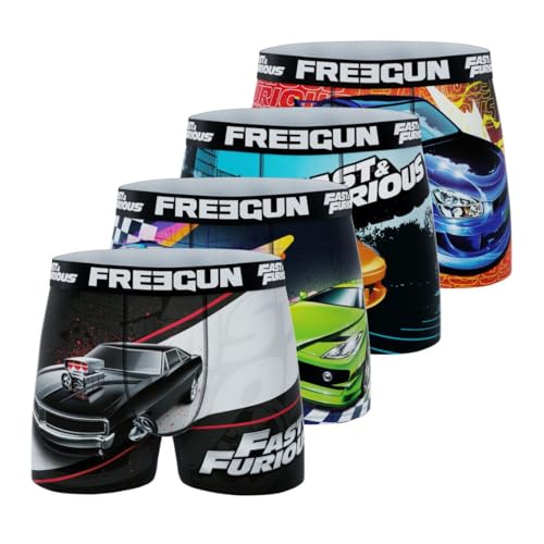 FREEGUN Fast and Furious Herren-Boxershorts, Racing, originell und weich (4 Stück), Schwarz/Weiß/Grau/Grün/Blau/Orange, XXL