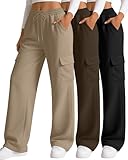 Neer 3 Pack Pantalones Cargo Deportivos para Mujer, Pantalones Holgados de Pierna Ancha, Joggers Casuales con 4 Bolsillos(Negro, Marrón, Caqui,M)
