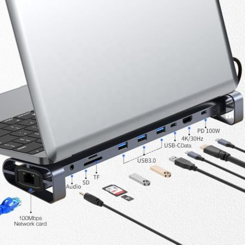 Image of USB C Hub,10 in 1 Laptop Docking Station 2x4K@60Hz,Type-C Multiport A pter with Dual HDMI,PD100W,5Gbps 3.5mm Audio Data Ports, Card,Ethernet Dock for Mac /D-ell /H-P /Surface /Steam Deck