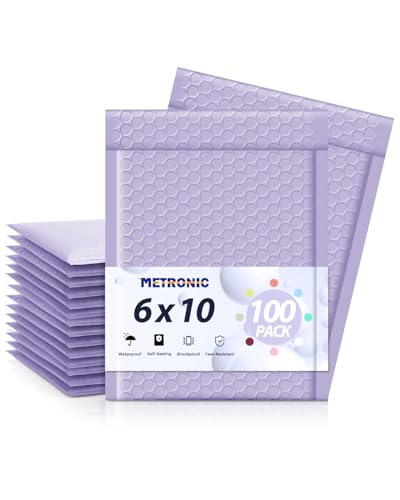 Image of Metronic Bubble Mailers 6x10 Inch 100 Pack Lilac Purple Padded Envelopes | Usable Size 6x9 inch Waterproof Bubble Envelopes Bulk for Small Business Self-Seal Padded Mailers for Jewelry #0