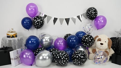 Image of Outer Space Balloons,30Pcs 12inch Galaxy Blue Purple Balloon Metallic Purper Silver Star Printed Balloon Space Theme Party Decorations for Kids Boys Birthday Party Decoration