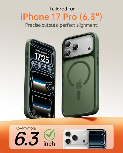 Image of UNBREAKcable Magnetic for iPhone 17 Pro Case 6.3-Inch, Compatible with MagSafe, Full Camera Protection, Built-in Magnetic Ring, Drop Protection Shockproof Slim Phone Cover - Dark Green