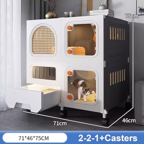 Cage pour chat anti-odeur avec bac à litière et ventilation facile à nettoyer