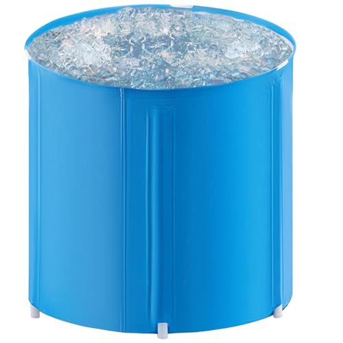 KingSaid Baignoire Pliable Adulte 70 x 65 cm Non Gonflable Baignoire Pliante en PVC pour Usage Domestique Spa pour Adultes sur Pied pour Salle de Bain (Bleu...