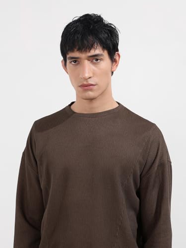 Image of The Indian Garage Co Men Boxy Textured Full Sleeves Crew Neck T-Shirt
