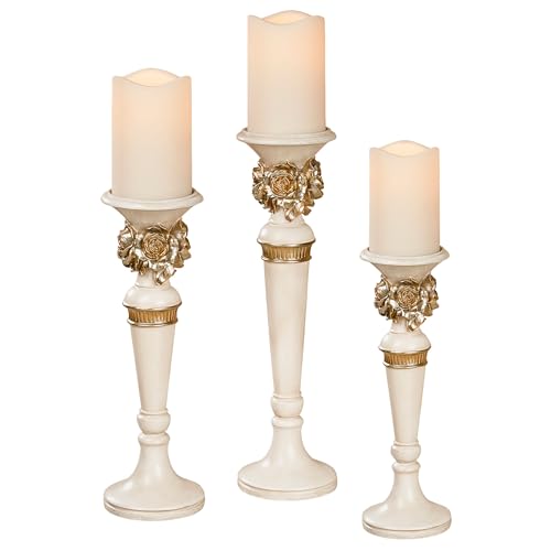 Abiline Candleholders Ivory/Gold Set of Three