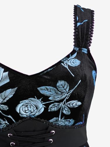 Image of Rosegal Women Plus Size Gilding Rose Lace Up Velvet Sleeveless Swing Dress