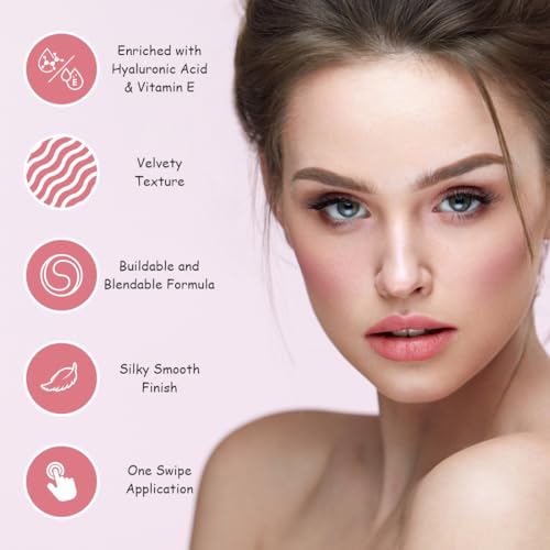 Image of MATTLOOK Cheek Stain Mousse Blush | Vitamin E | Natural Radiant Finish | Infused With Hyaluronic acid and vitamin E | Long Lasting Liquid Blusher (Paradise-05,6.5ml)