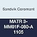 Sandvik Coromant, MATR 3-MM01F-080-A 1105, CoroCut XS Insert for Thread Turning, Carbide, Right Hand Cut, 1105 Grade, AlTiN (Pack of 5)