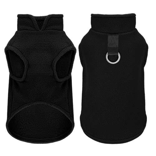Image of Sleeveless Pullover Fleece Vest for Small Dogs: Cozy Polyester Dog Jacket, Tank Top Sweater with Leash Ring and Armholes, Crisp, Warm, and Easy-to-Wear Design for Everyday Comfort Black XL
