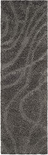 Image of (Pack of 2 Geometric Wave Shaggy Carpet for Living Room, Bedroom, High Low Design Finish Microfiber 2 in Pile High, 1.6x5 Feet Runner Grey|Grey Color
