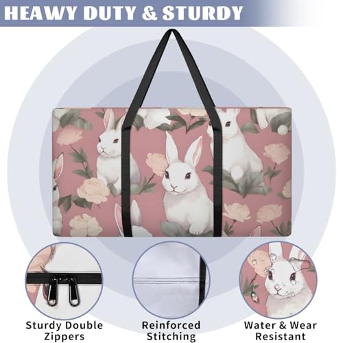 Colorful Rabbit Extra Large Moving Bags Heavy Duty Storage Bags Graffiti Bunny Cloth Wrap Around Handles Double Zipper Reusable Convenient Foldable Storage Tote for Travel Camping Space Save3