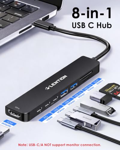 Image of LENTION USB-C Hub, 4K@60Hz HDMI, 100W PD, 2 USB-C, 2 USB 3.0, Card Reader | 2A & 2C Work Simultaneously, Stable Driver 3.0 Certified, for macOS, iOS /iPadOS, Windows & ChromeOS (CE19, Black)