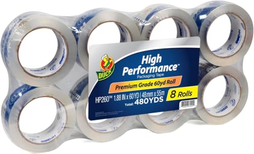 Image of Duck High Performance Clear Packing Tape Refills - 8 Rolls of HP260 Strong Packaging Tape for Shipping, Moving, Mailing & Storage Boxes - 3 inch Core - 1.88 Inch x 60 Yards - Clear (1067839) (Pack of 6)