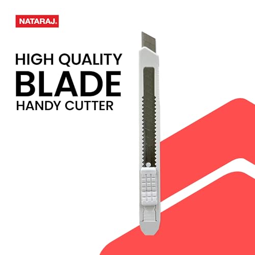 Image of Apsara, Nataraj Handy Cutter, Tough Steel Construction, Anti-rust Coated Blades, Ergonomic Design, Smooth Cutting, Anti-lock Device, White (Pack of 10)