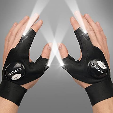 ThxToms LED Flashlights Gloves, Cool Gadgets Gifts for Men Husband Dad, Hand Free Fingerless Lights Gloves for Repairing Fishing Camping Hiking in Dark Place, 1 Pair Cover