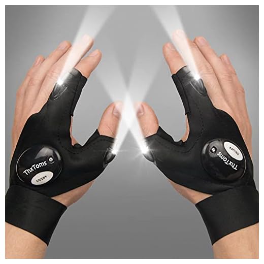 ThxToms LED Flashlight Gloves Gifts for Men, Father's Day Gifts for Dad, Unique Birthday Stuff Gift for Men Dad Father Husband, Cool Gadgets Tools for Repairing Fishing Camping, 1 Pair Black