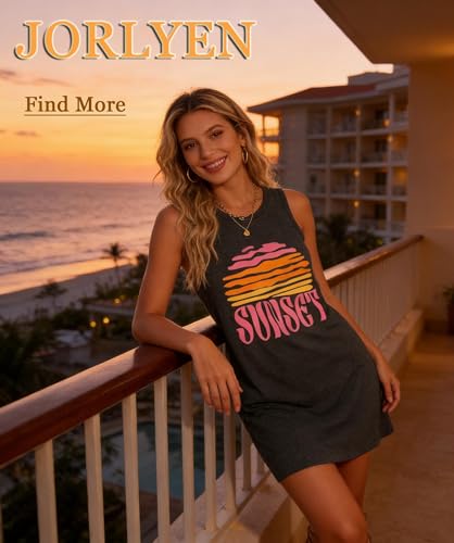 Image of Summer Tank Dress for Women Casual Vacation Sundress Coconut Tree Graphic Beach Cover Up