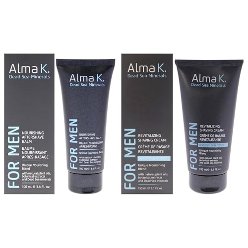 Nourishing Aftershave Balm and After Shave Revitalizing Shaving Cream Kit by Alma K for Men - 2 Pc Kit 3.4oz Aftershave Balm