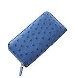 [HALEINE] オーストリッチ フルポイント 長財布 ラウンドファスナー レディース : ブルー