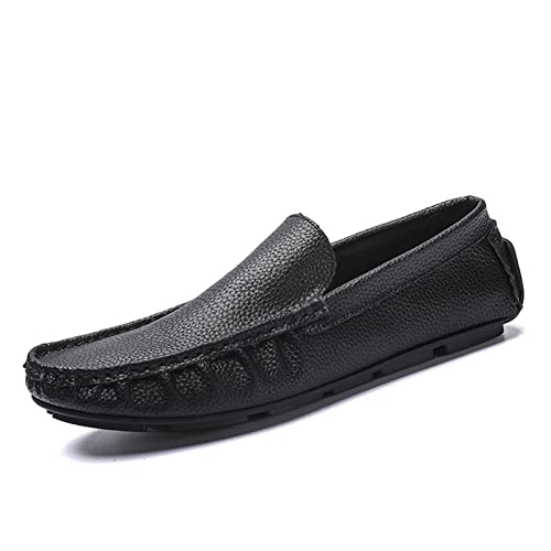 Mens Loafers Shoe Genuine Leather Stitching Details Round Toe Resistant Flat Heel Anti-Slip Wedding Slip On